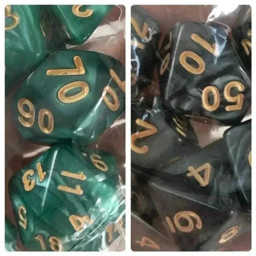 Two 7 Packs D&D Dungeons and Dragons Die Dice Sets Black & Green